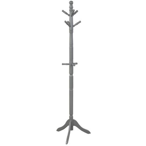Costway - Free Standing Coat Rack Wooden Hall Tree 2 Adjustable Height w/ 9 Hooks - Gray-Front_Standard 