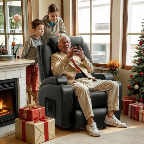 Brick Attic - Electric Lift Recliner Sofa with Massage/ Heating Function, Dual Motors and Max 155° tilt, Single Sofa Home Theater Seat - Black-Front_Standard 