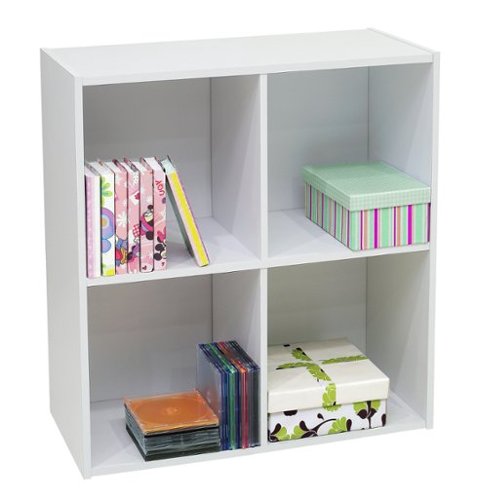 Kings Brand Furniture - Wood 4 Cube Organizer Storage Bookcase - White-Front_Standard 