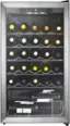 The image shows a wine cooler with a variety of wine bottles stored in it. The wine cooler is filled with different types of wine, including red and white wines. The bottles are arranged in a rack, with some bottles placed horizontally and others vertically. The wine cooler is designed to keep the wine at the optimal temperature, ensuring that the wine remains fresh and enjoyable.