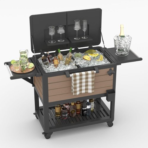 Yardgrace - 104 Quart Rolling Ice Chest Cooler Cart Ice bucket,Patio Backyard Party Drink Beverage Bar Stand Up Cooler Trolley - Brown-Front_Standard 