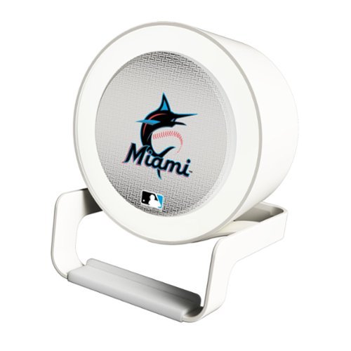 Keyscaper - Miami Marlins Linen Print Nightlight Charger & Bluetooth Speaker - White-Front_Standard 