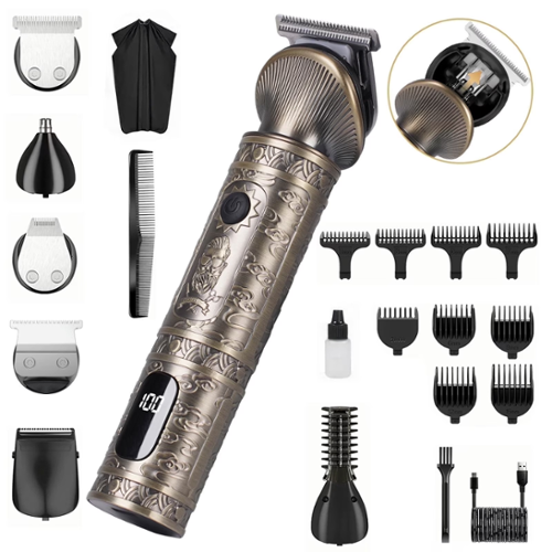 NEXPURE - 6 in 1 Beard Trimmer for Men Cordless Rechargeable Grooming Kit Hair Face Nose Body LCD Display-Front_Standard 