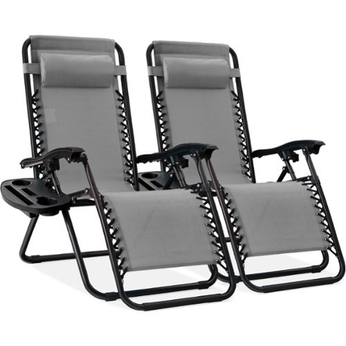 Best Choice Products - Set of 2 Zero Gravity Lounge Chair Recliners for Patio, Pool w/ Cup Holder Tray - Ice Gray-Front_Standard 