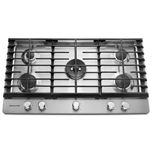 KitchenAid - 36 in. Wide 5 burners Gas Cooktop - Stainless Steel-Front_Standard 