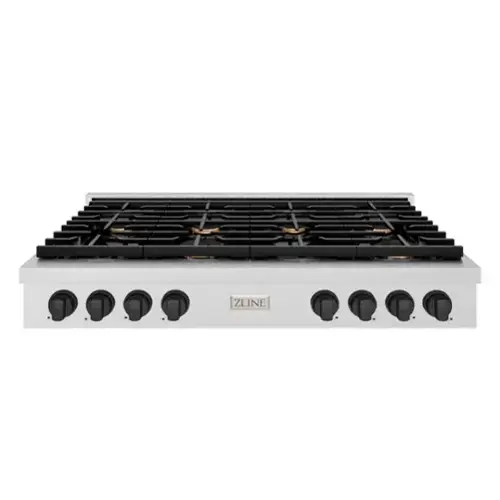 Front. ZLINE - ZLINE 48 in. Autograph Paramount Gas Rangetop with Black Accents (SRTSZ-48-MB) - Stainless Steel.