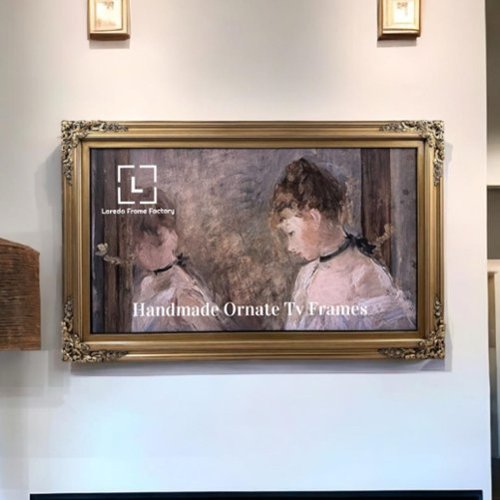 LAREDO FRAME FACTORY - 65 inch Handmade ornate Tv frame for Samsung The Frame tv and Frame Pro Model - ANTIQUE GOLD-Front_Standard 