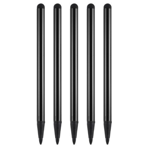 Unique Bargains - 5pcs 2 in 1 Phone Touch Screen Pen Resistive Stylus Pen Aluminum Alloy with Resistance Capacitive Tips Universal - Black-Front_Standard 
