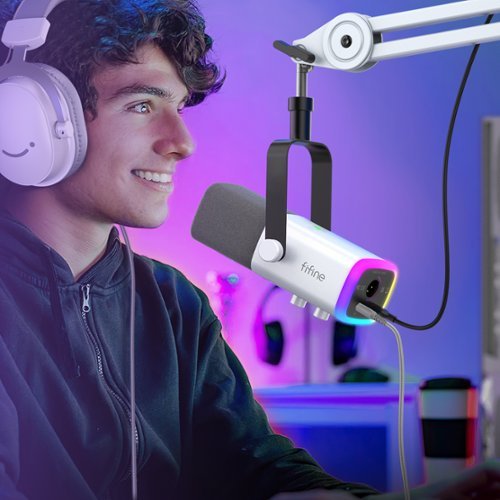 FIFINE  USB/XLR Dynamic Microphone, RGB Mic for PC & Mobile, Streamer & Gamer -White AM8W HOW TO BUY