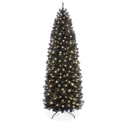 Best Choice Products - 4.5ft Pre-Lit Artificial Christmas Tree, Holiday Pencil Tree w/ 100 Incandescent Lights, Base - Black-Front_Standard 