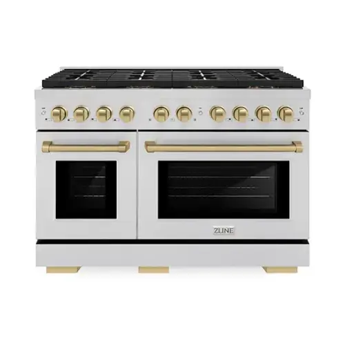 Front. ZLINE - ZLINE Autograph 48 in. Paramount Dual Fuel Range with 8 Burner DuoPro Cooktop and Bronze Accents (PSDRZ-48-CB) - Stainless Steel.