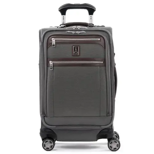 Front. Travelpro - Travelpro Platinum Elite Softside Expandable Checked Luggage, 8 Wheel Spinner Large Suitcase, TSA Lock, Men and Women - Vintage Grey.