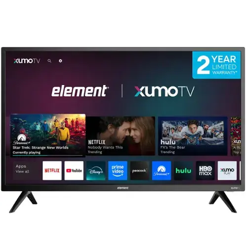 XumoTV  
2 YEAR LIMITED WARRANTY*  

element | XumoTV  

Paramount+  
Star Trek: Strange New Worlds  
Currently playing  

NETFLIX  
Nobody Wants This  
Trending  

hulu  
FX's The Bear  
Trending  

Apps  
View all  

NETFLIX  
YouTube  
Disney+  
prime video  
peacock  
HBO max  
Xumo PLAY