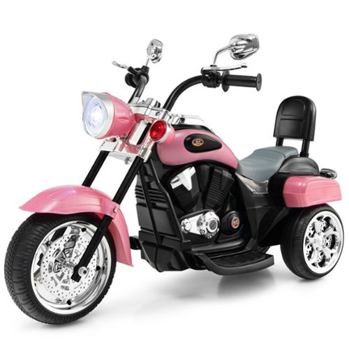 Gymax - 6V Kids Ride On Chopper Motorcycle 3 Wheel Trike with Headlight - Pink-Front_Standard 
