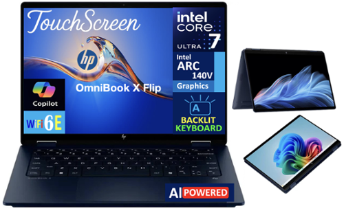 HP - OmniBook X Flip 2-in-1 2-in-1 Laptop 14.0 WUXGA Display (Intel Ultra 7-256V, 16GB LPDDR5X, 1TB SSD, Win 11 Home) - Atmospheric Blue-Front_Standard 