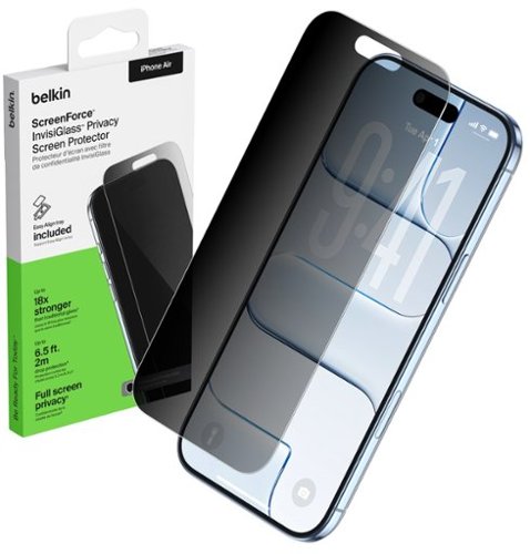Belkin - ScreenForce InvisiGlass Privacy Screen Protector for iPhone Air, Scratch-Resistant Impact Protection w/ Easy Align Tray - Black-Front_Standard 