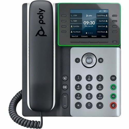 HP - Poly Edge E300 IP Phone - Corded - Corded - Desktop, Wall Mountable - VoIP - 2 x Network (RJ-45) - PoE Ports - Black-Front_Standard 