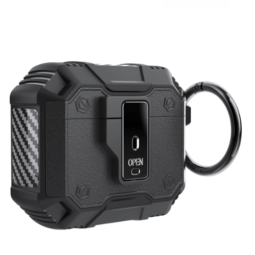 Stock Preferred - Rugged Shockproof Case for AirPods Pro with Keychain & Secure Lock - Black-Front_Standard 