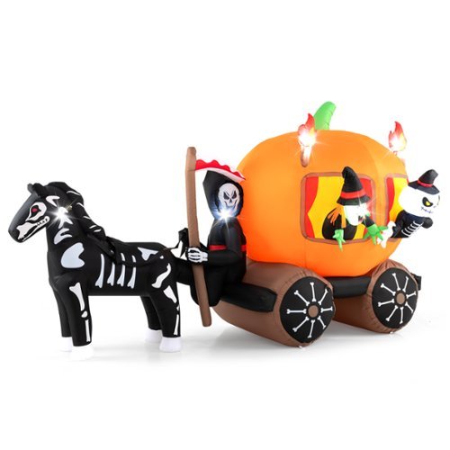 Costway 10.2 ft Long Halloween Inflatable Carriage LED Lighted Carriage w/ Pumpkin 2 Ghosts Witch & Skull Horse - Colorful