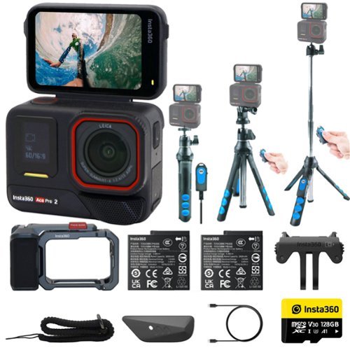 Insta360 - Ace Pro 2 Xplorer 2 Battery Waterproof Action Camera Kit + Selfie Stick - Black-Front_Standard 