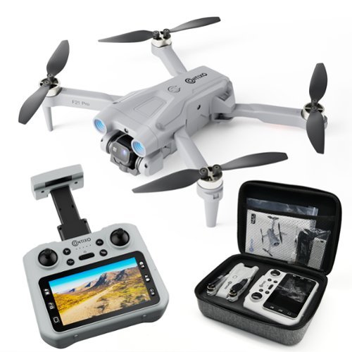 Contixo - F21 Lumo Pro Mini FPV Drone with Camera, 4.3" Screen, Foldable, Brushless Motor, 2 Batteries & Case – Gray-Front_Standard 