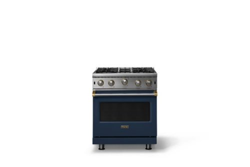Viking - 30"W. 4.0 Cu. Ft. Freestanding Self-Clean Open Burner Gas Convection Range - Slate Blue w. Brushed Brass Trim - Slate Blue