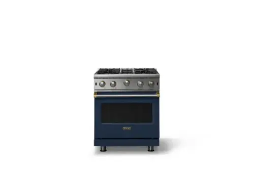 Front. Viking - 30"W. 4.0 Cu. Ft. Freestanding Self-Clean Open Burner Gas Convection Range - Slate Blue w. Brushed Brass Trim - Slate Blue.