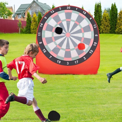 Costway Large Dart Board for Kids with 4 Kick Balls, Carrying Bag Giant Outdoor Kick Red - Red WORLDWIDE DELIVERY