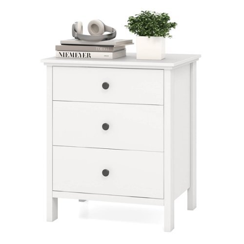 Costway - Nightstand with 3 Drawer for Bedroom Compact Storage Chest Modern Sofa Side - White-Front_Standard 