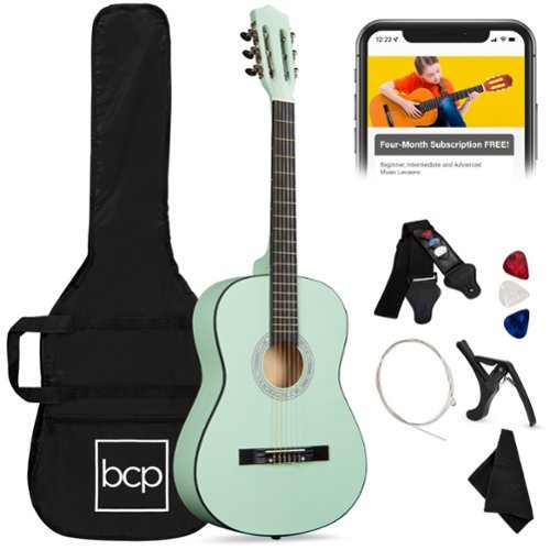 Best Choice Products - 38in Beginner Acoustic Guitar Starter Kit w/ Gig Bag, Strap, Extra Strings - SoCal Green-Front_Standard 