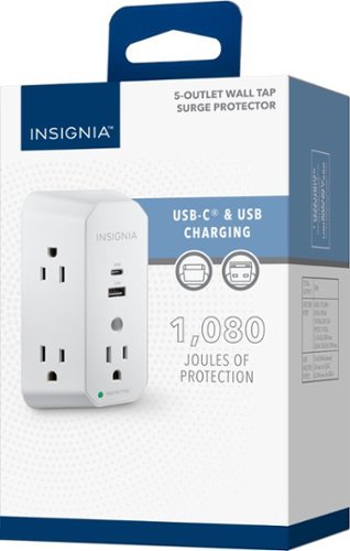 Insignia™ 5-Outlet / 1-USB-C / 1-USB Wall Tap 1,080 Joules Surge Protector - White BUY ONLINE