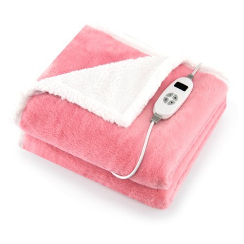 Costway - 60''x 50''  Heated Blanket Throw with 10 Heat & 9 Hours Time Settiings - Pink/White
