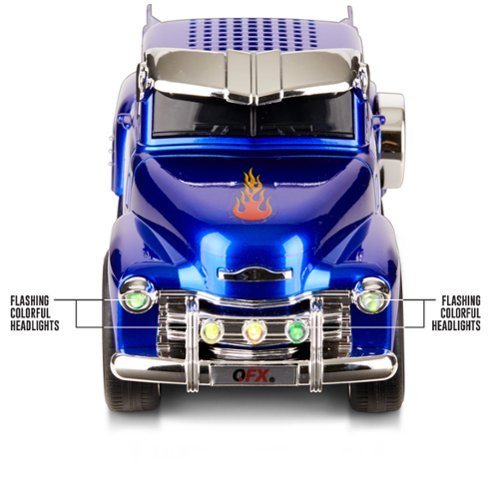 QFX Retro Classic Truck Portable Bluetooth Speaker with Bass Radiator and LED Lights - Blue WORLDWIDE DELIVERY