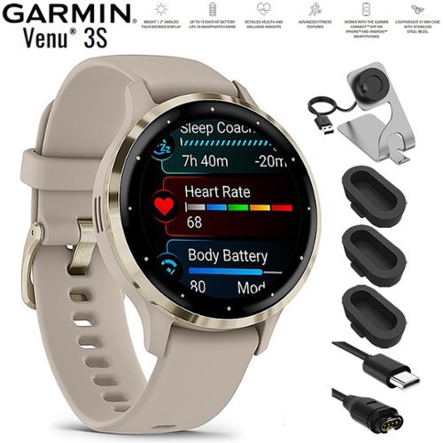 Garmin - Venu 3S GPS Smartwatch Gold Bezel with Gray Case 41mm + Charging Bundle - Stainless Steel and French Gray - (2023)-Front_Standard 