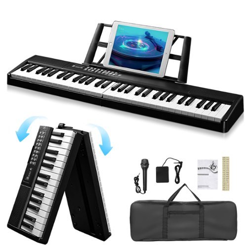Winado - 61-Key Folding Bluetooth Keyboard Piano for Beginners, Portable Piano Keyboard with Music Rest, Bag, Pedal-Front_Standard 