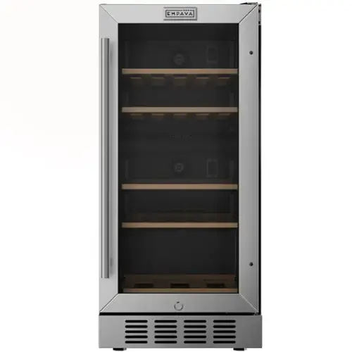 Front. Empava - 15 In. 26-bottle Dual Zone Wine Cooler Mini Fridge With 5 Beech Wood Shelves - Reversible Door For Home Bar In Black - Black.