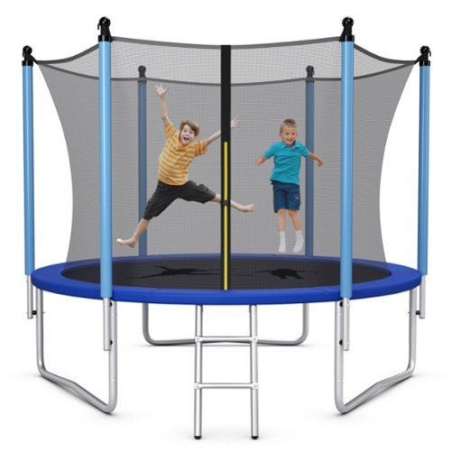 Costway - 10FT Jumping Exercise Recreational Bounce Trampoline W/Safety Net - Blue,Grey-Front_Standard 