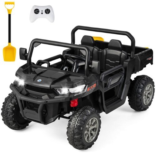 Costway - 24V Ride on Dump Truck Electric 2-Seater Kids UTV w/Dump Bed & Bight Lights and Remote Control - Black-Front_Standard 