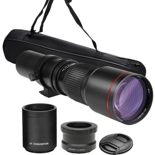 Bower - 500mm/1000mm f/8 Telephoto Lens for Canon M50 M50 II M100 M200 M6 M6 II M7 M7II - Black-Front_Standard 