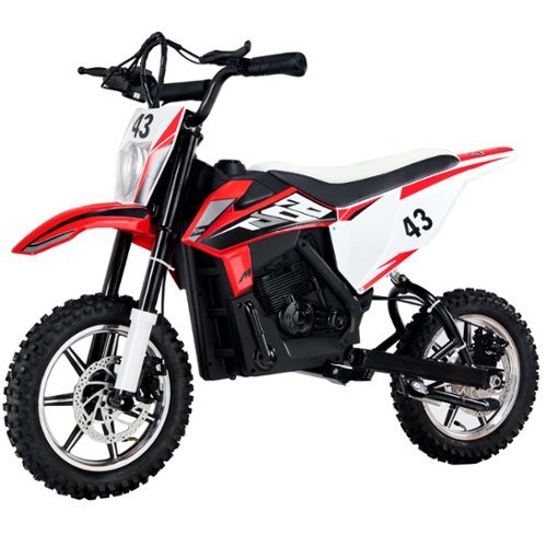 VEVOR - Kids Ride On Motorcycle, 36V Battery Powered Electric Motorcycle with Speed Up to 15.5mph, Treaded Tires, Battery Gauge - White,Black,Red-Front_Standard 