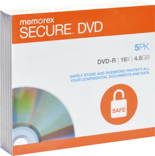  Memorex - Secure 5-Pack 16x DVD-R Discs with Slimline Jewel Cases - White