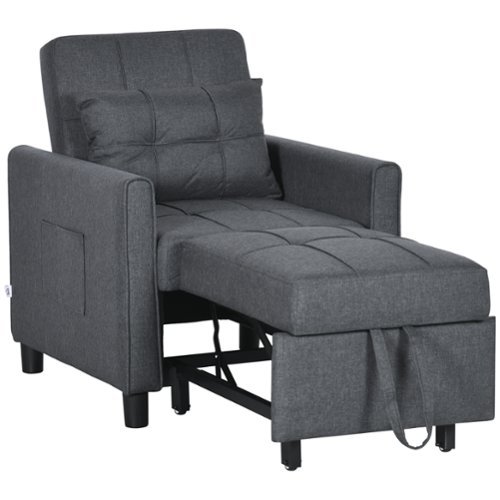 Homcom - 3-in-1 Convertible Chair Bed, Multi-Functional Single Sofa Bed, Pull Out Sleeper Chair with Adjustable Backrest, Pillow - Gray-Front_Standard 