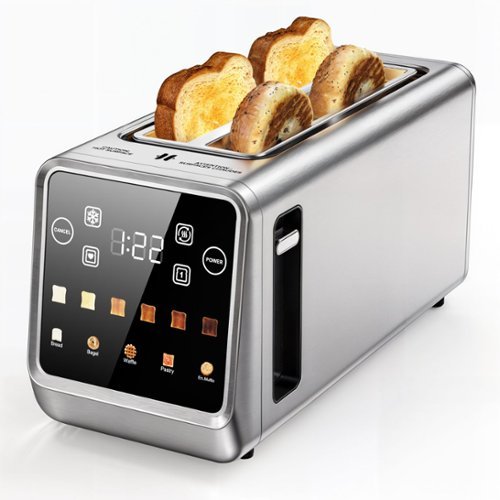 Teendow - Touchscreen Toaster 4 Slice 1400W, Stainless Steel Smart Bread Toaster with 1.5" Wide, 5 Bread Modes, 6 Shade Settings - Black-Front_Standard 