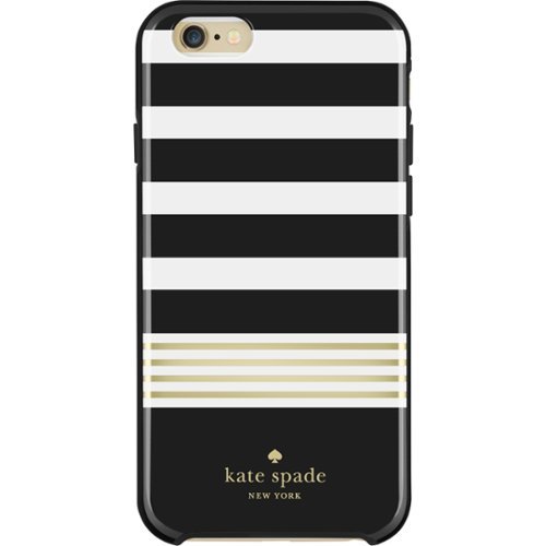 kate spade new york - Hybrid Hardshell Case for Apple® iPhone® 6 and 6s - Stripe 2 Black/White/Gold Foil-Front_Standard 