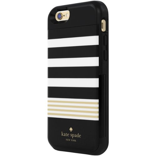 kate spade new york - Credit Card Case for Apple iPhone 6 and 6s - Cream/Gold Foil/Stripe Black-Front_Standard 