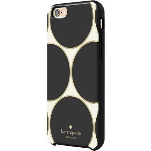 kate spade new york - Hybrid Hardshell Case for Apple® iPhone® 6 and 6s - Black/Gold Foil/Deborah Dot Cream-Front_Standard 