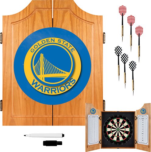Golden State Warriors NBA Dart Cabinet Set with Darts and Board - Royal Blue, Golden Yellow