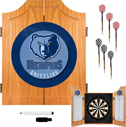 Memphis Grizzlies NBA Dart Cabinet Set with Darts and Board - Midnight Blue, Smoke-Front_Standard 