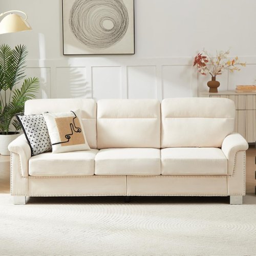 Trinkets Crazed - 82" Modern Compressed Snowfleece Fabric 3-Seater Sofa, for Living Room - beige-Front_Standard 