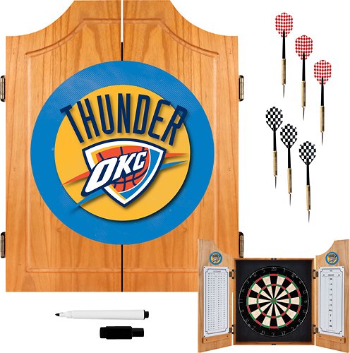Oklahoma City Thunder NBA Dart Cabinet Set with Darts and Board - Blue, Yellow, White